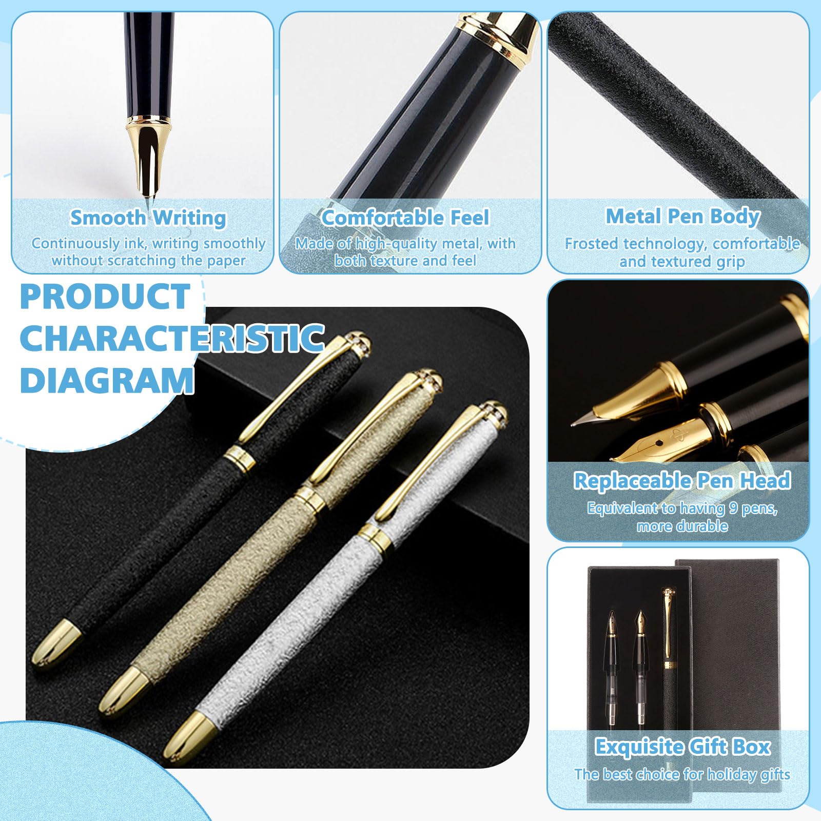 Amazon | Sekonow 万年筆 3本セット 万年筆 筆記用 高級つや消し仕上げ